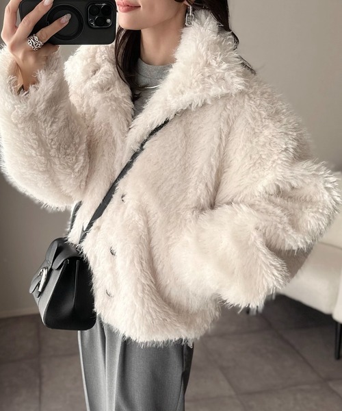 ANGIE ブルゾン アウター シャギーファーフェイクファーブルゾン