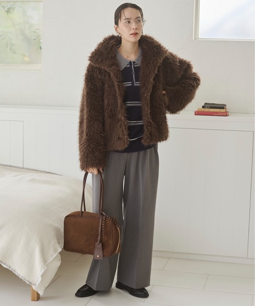 ANGIE ブルゾン アウター シャギーファーフェイクファーブルゾン