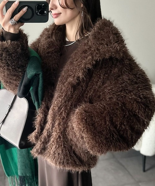 ANGIE ブルゾン アウター 素材が選べるフェイクファーブルゾン