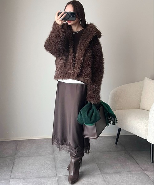 ANGIE ブルゾン アウター 素材が選べるフェイクファーブルゾン