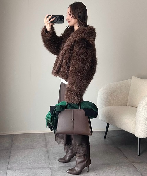 ANGIE ブルゾン アウター シャギーファーフェイクファーブルゾン