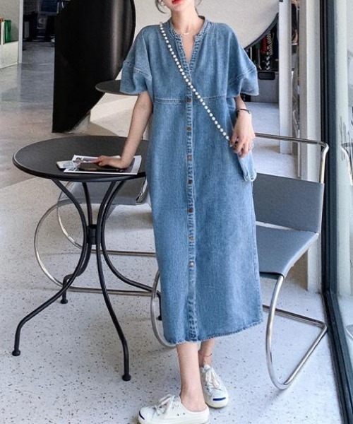 「FAVORITO」 半袖ワンピース X-LARGE ダークブルー レディース_画像9