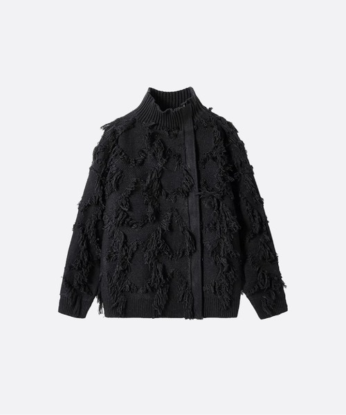 カーディガン Asymmetry Fringe Block Cardigan メンズ