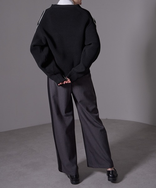 each alchemist カーディガン ラインリボン刺繍Vネックカーディガン