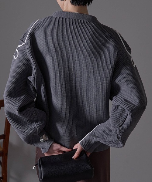 each alchemist カーディガン ラインリボン刺繍Vネックカーディガン