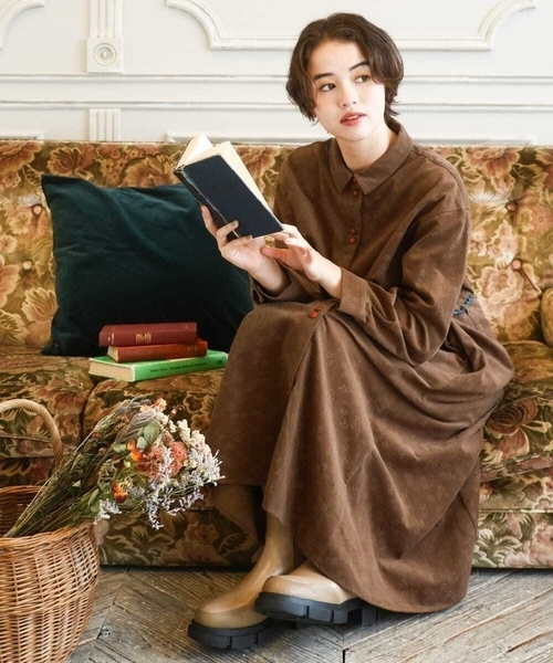 ホコモモラ　コーデュロイワンピース Jocomomola（ホコモモラ） ワンピース コーデュロイオパールプリント