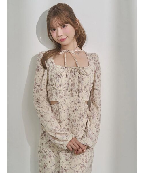 【完売】EATME カットアウトレースアップワンピース　アイボリー　花柄 EATME（イートミー） ワンピース カットアウトレースアップワンピース