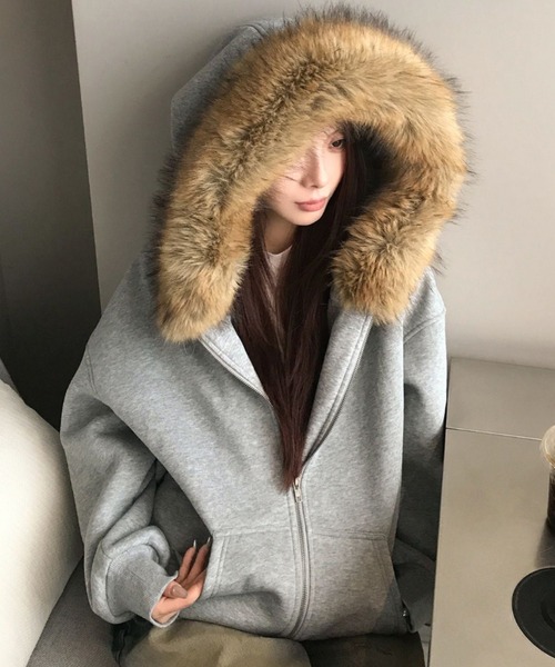 DIAVEL パーカー 「25秋冬新作」裏起毛ふわもこファーフードジップ