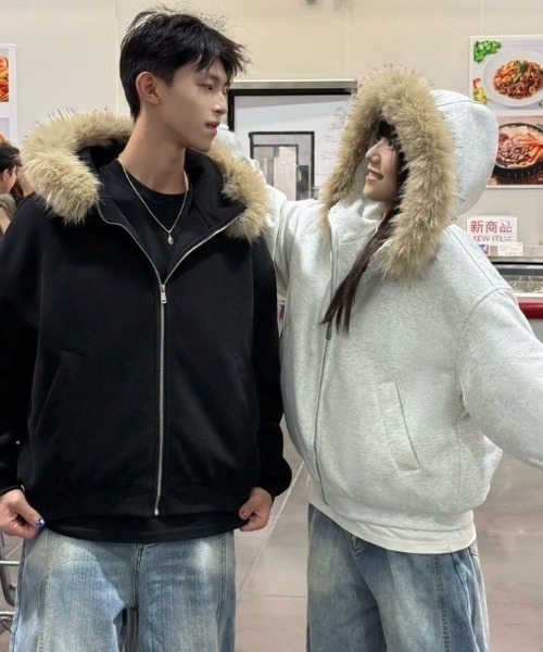 DIAVEL パーカー 「25秋冬新作」裏起毛ふわもこファーフードジップ