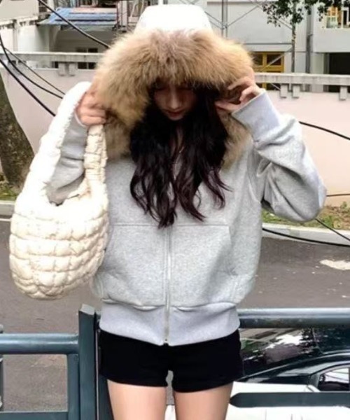 DIAVEL パーカー 「25秋冬新作」裏起毛ふわもこファーフードジップ