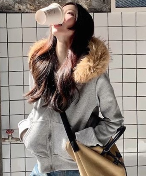 DIAVEL パーカー 「25秋冬新作」裏起毛ふわもこファーフードジップ