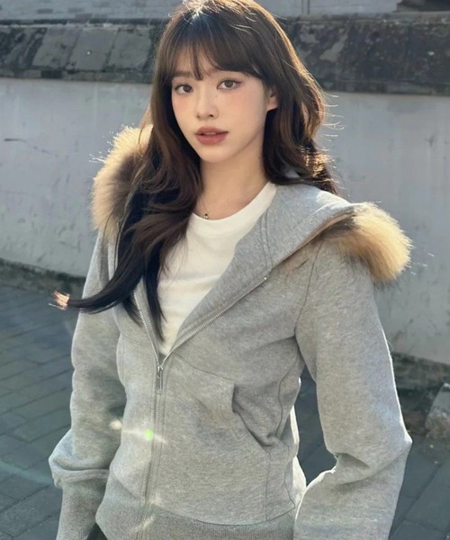 DIAVEL パーカー 「25秋冬新作」裏起毛ふわもこファーフードジップ