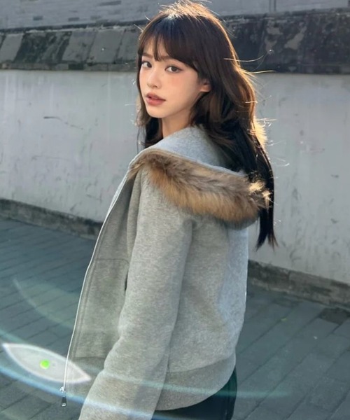 DIAVEL パーカー 「25秋冬新作」裏起毛ふわもこファーフードジップ