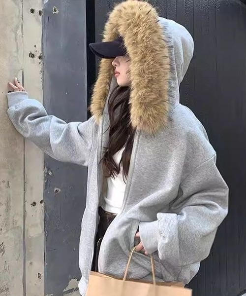 DIAVEL パーカー 「25秋冬新作」裏起毛ふわもこファーフードジップ