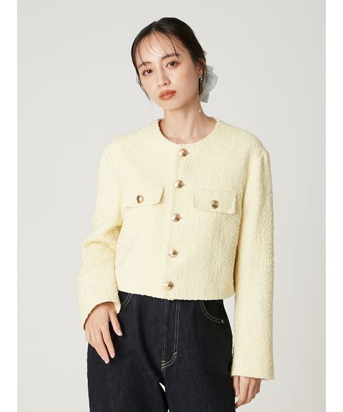 FRAY I.D ツイード　ノーカラージャケット　ニットカーディガン　春物 FRAY I.D（フレイ・アイディー） ジャケット ノーカラージャケット