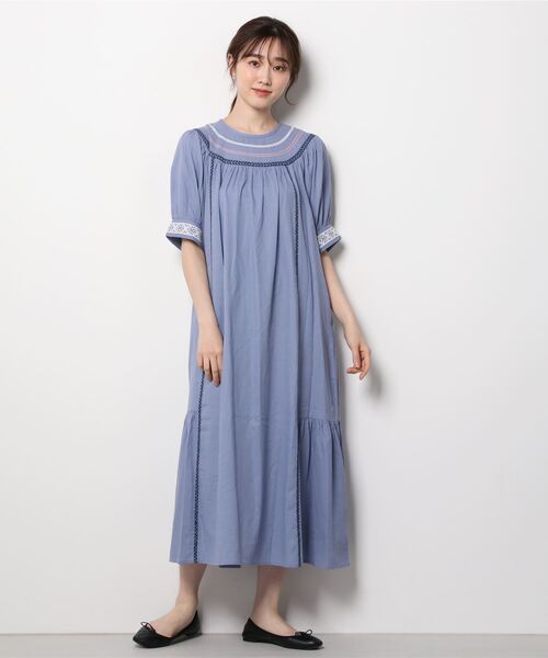 「SHIPS any」 半袖ワンピース ONE SIZE ライトブルー レディースの画像