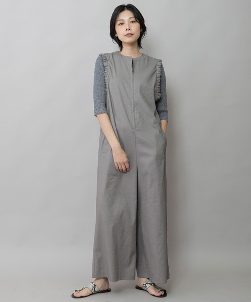 ◆美品◆ミシェルボードワン◆重ね着風七分袖ブラウス◆オケージョン◆グレー◆日本製 Munich（ミューニック） オールインワン 「UVカット」「接触冷感」「速