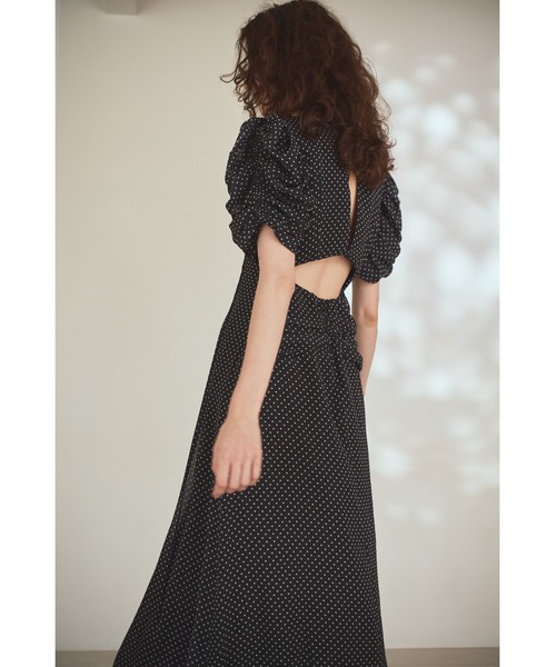 Estella.K ドットワンピース　水玉ハイネック ドレス Estella.K ワンピース Vina Dress ドレープスリーブソフトドレス