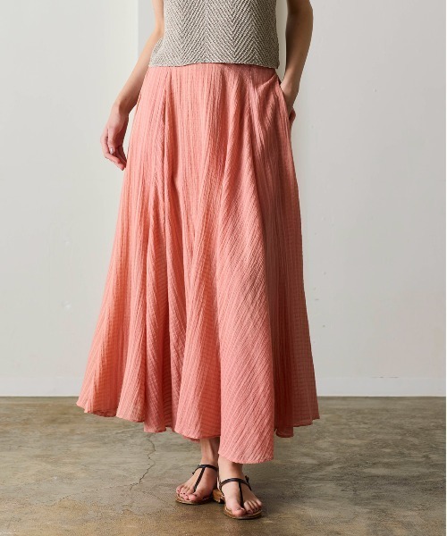 スカート natural dye Sheer Cotton Check flare skirtの画像