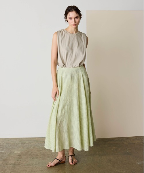 スカート natural dye Sheer Cotton Check flare skirtの画像