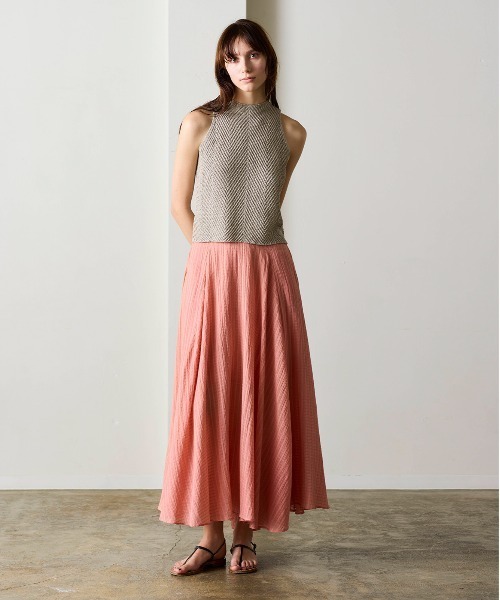 スカート natural dye Sheer Cotton Check flare skirtの画像