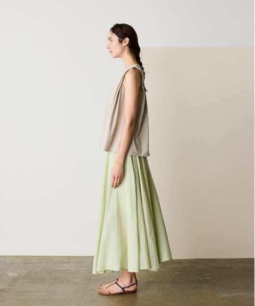 スカート natural dye Sheer Cotton Check flare skirtの画像