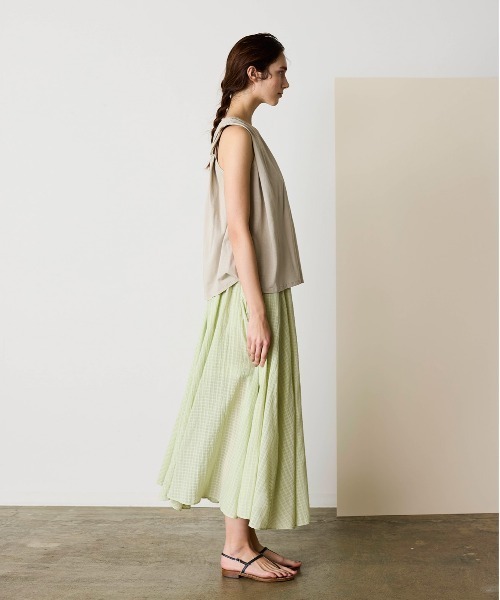 スカート natural dye Sheer Cotton Check flare skirtの画像