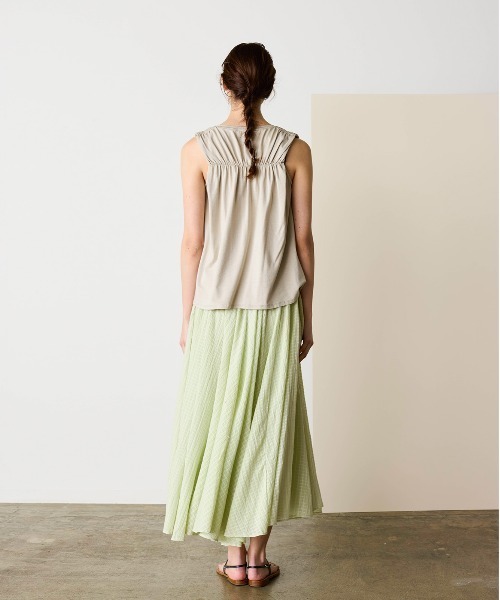 スカート natural dye Sheer Cotton Check flare skirtの画像