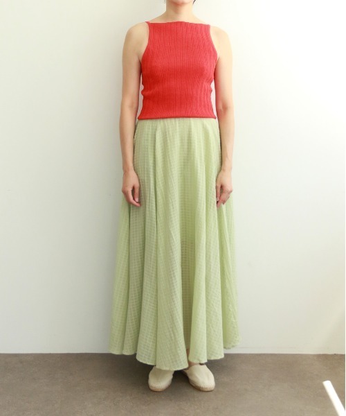 スカート natural dye Sheer Cotton Check flare skirtの画像