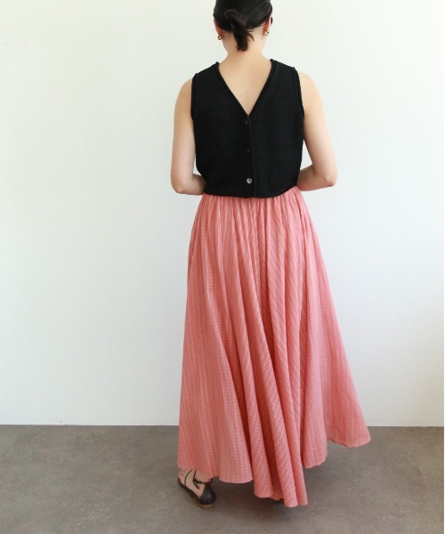 スカート natural dye Sheer Cotton Check flare skirtの画像