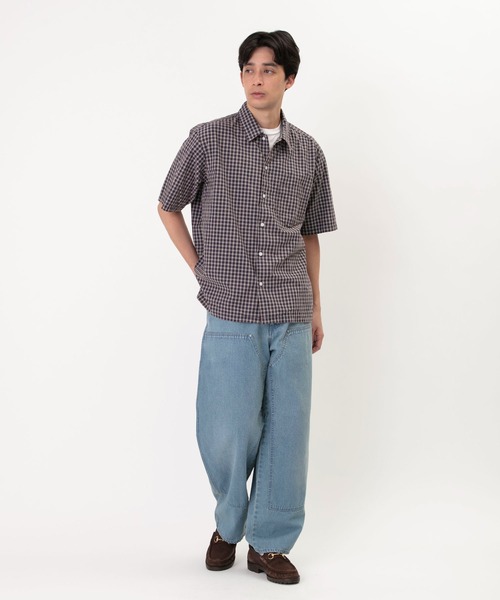Johnbull（ジョンブル） シャツ 半袖 チェックオープンカラーショート