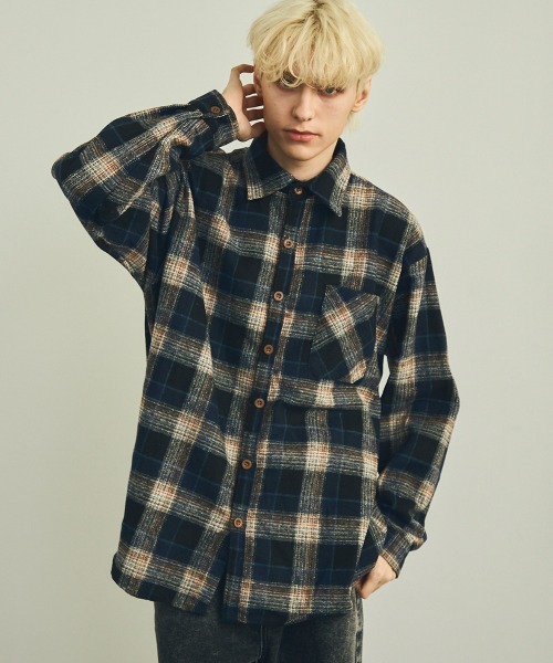 「Shoowtime」 長袖シャツ LARGE ネイビー メンズ_画像3