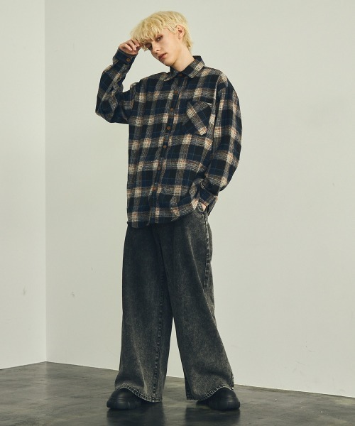 「Shoowtime」 長袖シャツ LARGE ネイビー メンズ_画像8