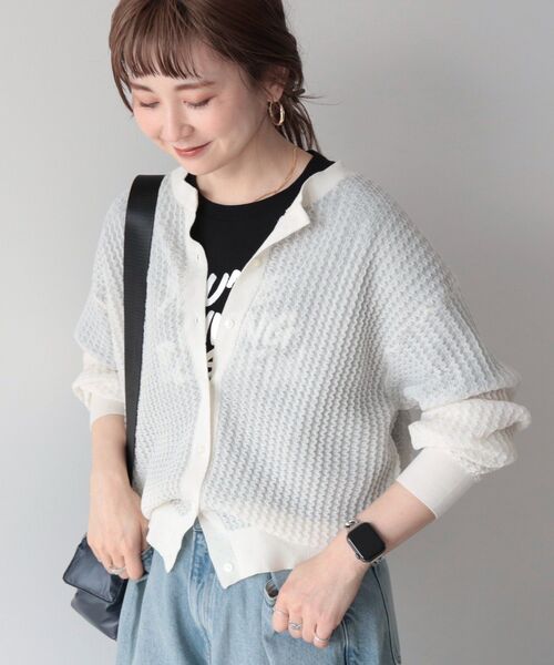 「AMERICAN HOLIC」 ニットカーディガン L オフホワイト レディース_画像9