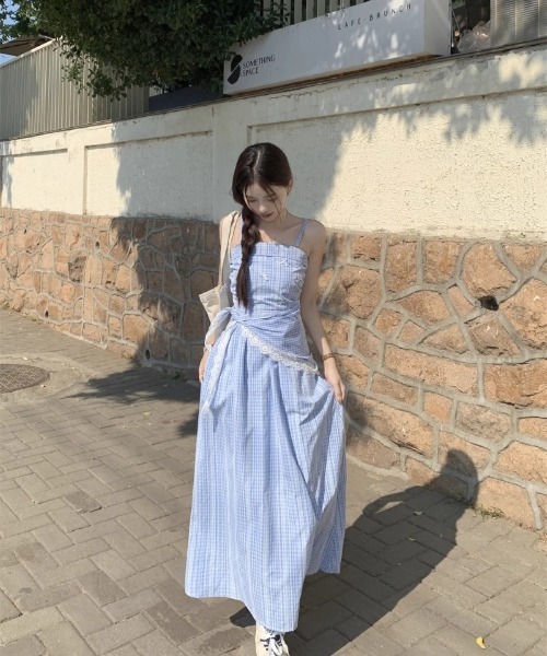ワンピース スカーフ付き ロング丈 チェック柄 ワンピース : ZOZOTOWN