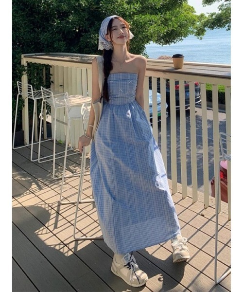 ワンピース スカーフ付き ロング丈 チェック柄 ワンピース : ZOZOTOWN