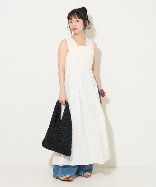 ワンピース インドボイル カシュクール 同色刺繍 ノースリワンピースの画像