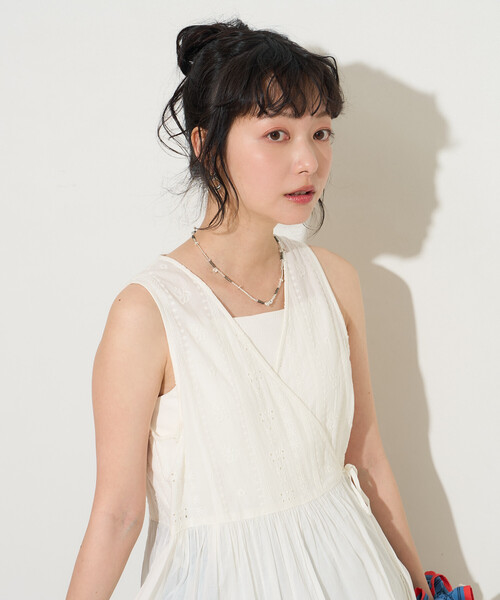 ワンピース インドボイル カシュクール 同色刺繍 ノースリワンピースの画像