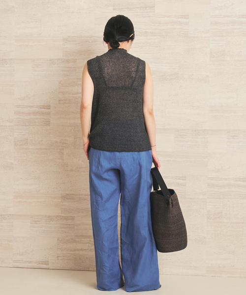 ワイドパンツ パンツ Linen easy パンツ レディースの画像