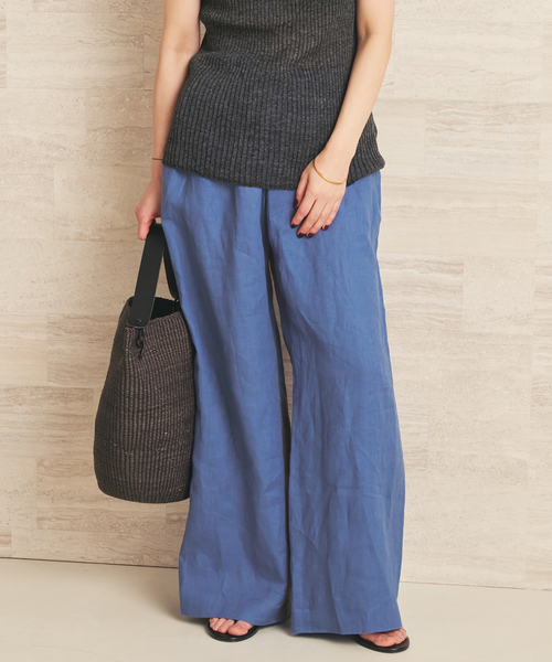 ワイドパンツ パンツ Linen easy パンツ レディースの画像