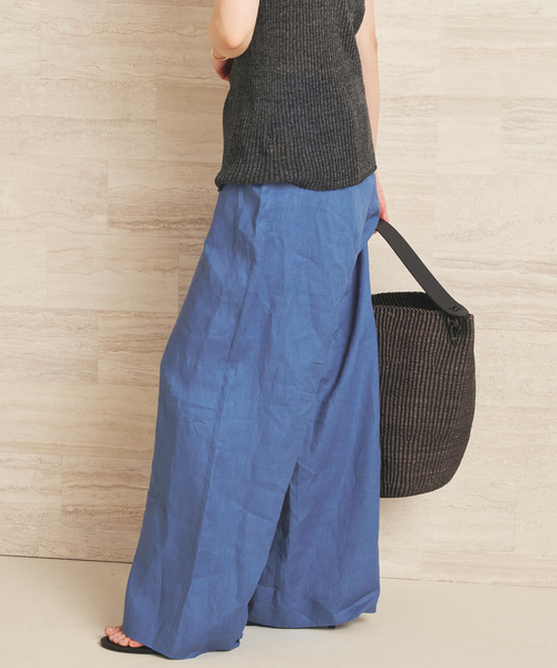 ワイドパンツ パンツ Linen easy パンツ レディースの画像