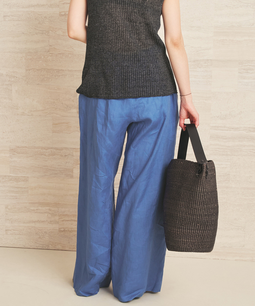 ワイドパンツ パンツ Linen easy パンツ レディースの画像