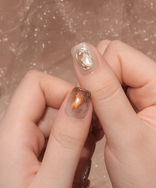 Anail ネイルチップ ネイルシール 水光ネイルブラウンニュアンス