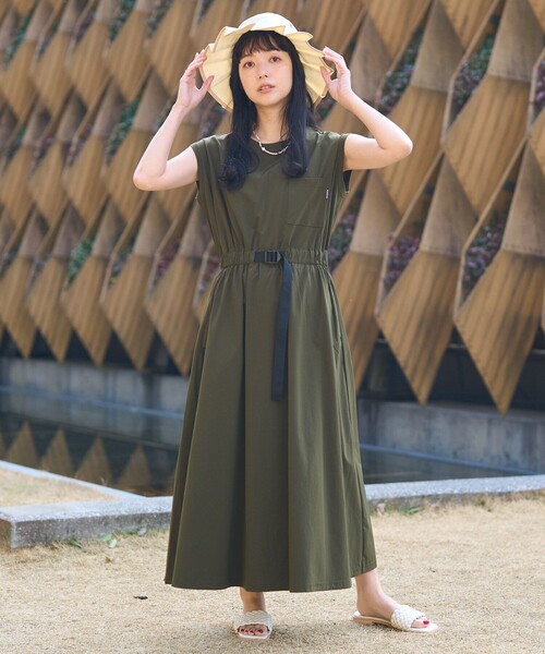 「THOUSAND MILE」 ノースリーブワンピース フリ- オリーブ レディース_画像5