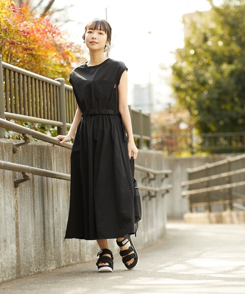 「THOUSAND MILE」 ノースリーブワンピース フリ- オリーブ レディース_画像9