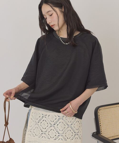「AMERICAN HOLIC」 半袖カットソー L アイボリー レディース_画像2