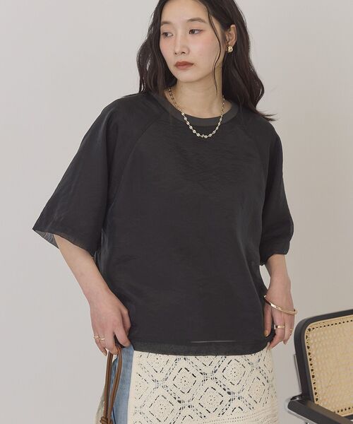 「AMERICAN HOLIC」 半袖カットソー L アイボリー レディース_画像3