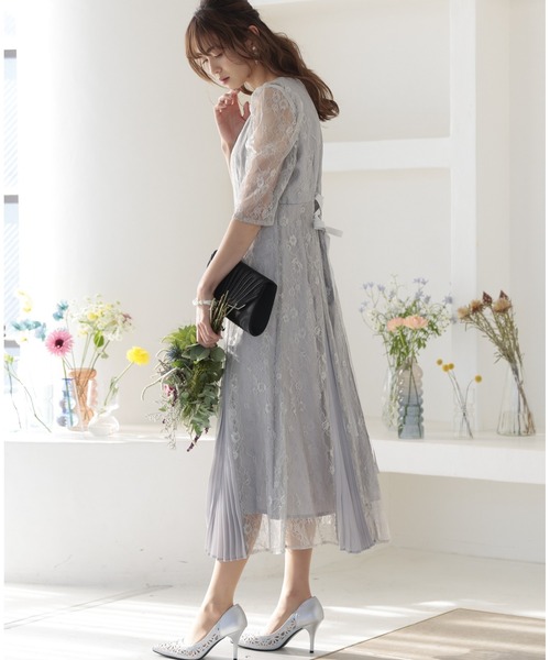 「PREFERIR」 7分袖ワンピース MEDIUM ネイビー レディース_画像4