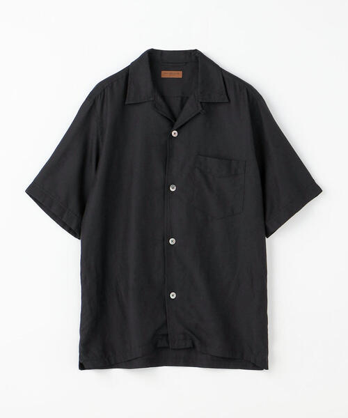 シャツ ブラウス コットンシルク オープンカラーショートスリーブシャツ BROWN