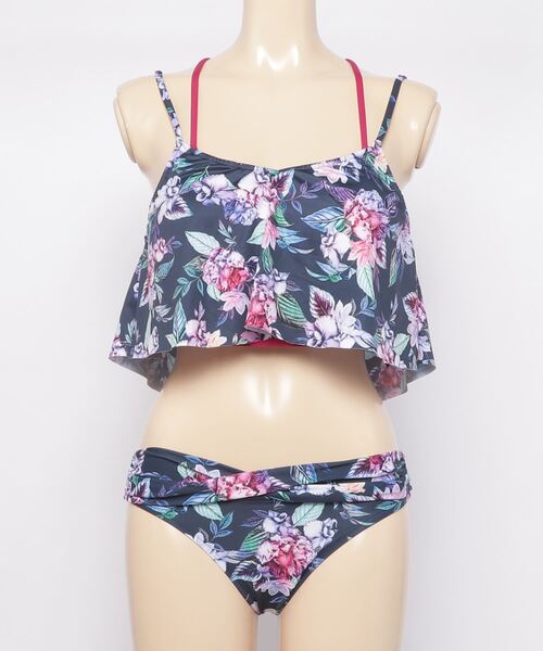 水着 Nuckle Market second story リゾートフラワー × solidレイヤード3点セット水着